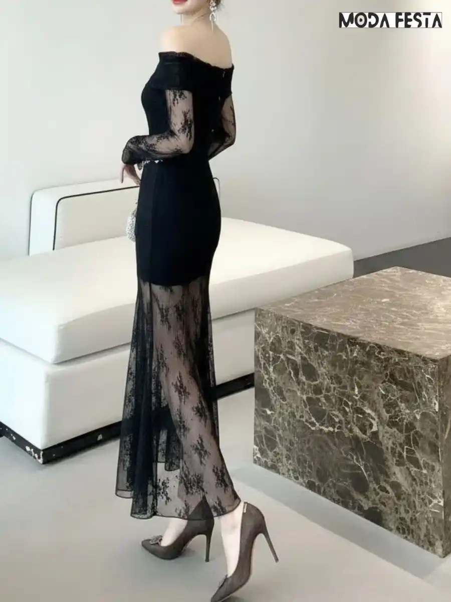 ModaFesta -eleant-off-shoulder-lace-style dress-black